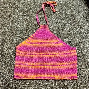 knit cropped pink and orange halter top